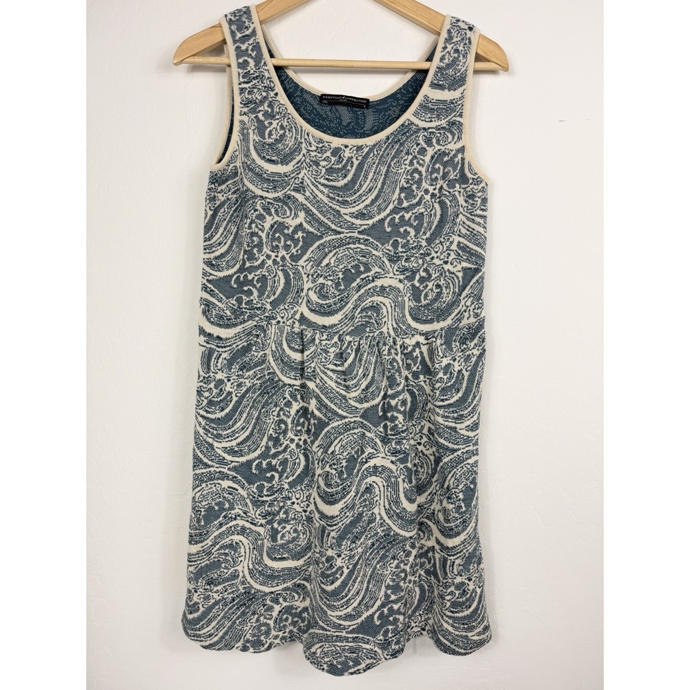 Peruvian Connection Knit Tank Dress M Blue Ivory Waves Sleeveless Boho